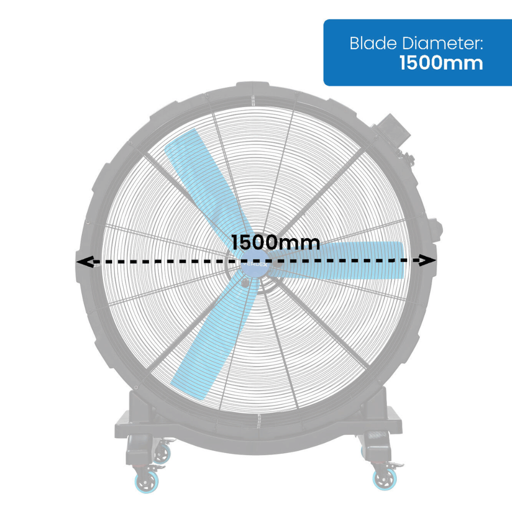 Diagram of a fan blade with a diameter of 1500mm on a white background