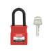 Red nylon shackle lockout padlock from the Volt Safety lockout kit